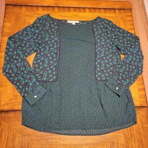 LOFT Green & Navy Blue Blouse